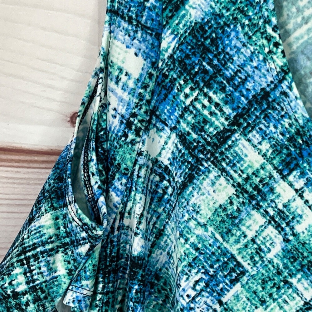 Bleeker & McDougal Top Womens 2X Blue Green Plaid Blouse Cold Shoulder Knit Lace - Picture 4 of 7
